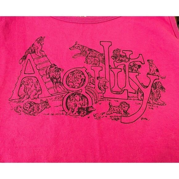 Adult XL Tank Top Dog Agility Graphic Pink Performance T Shirt Dog Training Vtg - Picture 1 of 4
